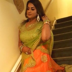 Beautiful Lime Green Orange Gold Lehenga Choli Set